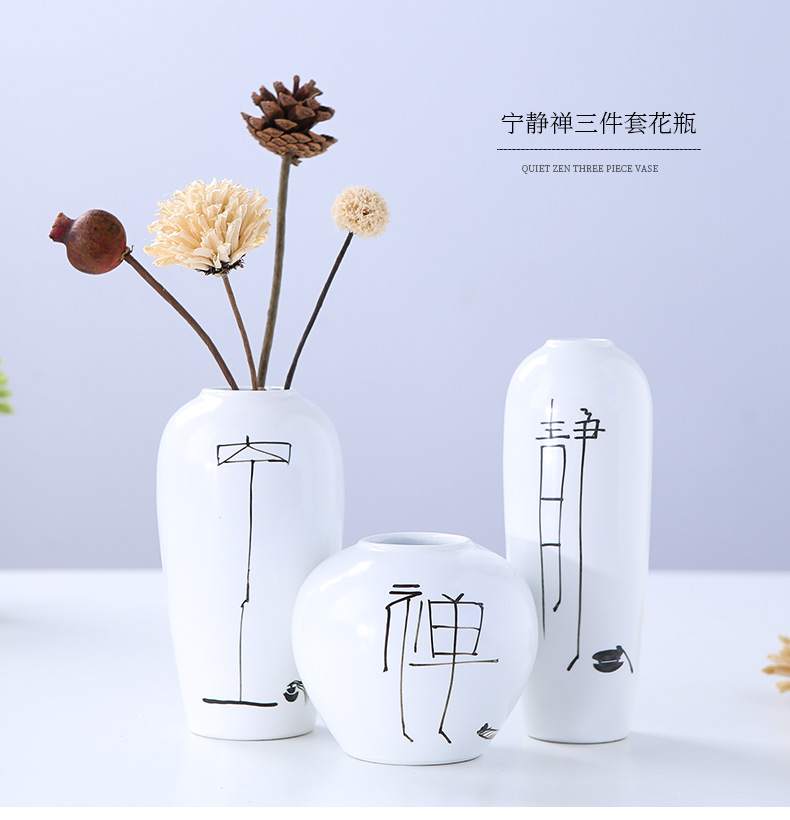 Jingdezhen ceramic vase furnishing articles three - piece sitting room flower arranging new Chinese I creative contracted household ornaments