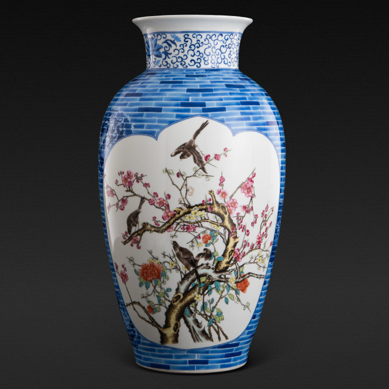 Jingdezhen ceramics powder enamel vase landing home sitting room porch place large hotel decoration arts and crafts