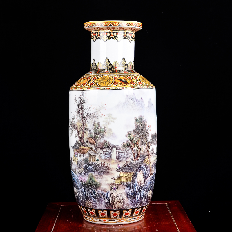 Jingdezhen ceramic large vases, flower arranging Chinese landscape painting home sitting room porch place large high decoration