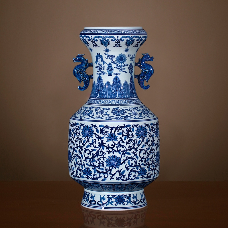 Imitation the qing qianlong hand - made of blue and white porcelain of jingdezhen ceramics sweet ears archaize sitting room of large vase and furnishing articles
