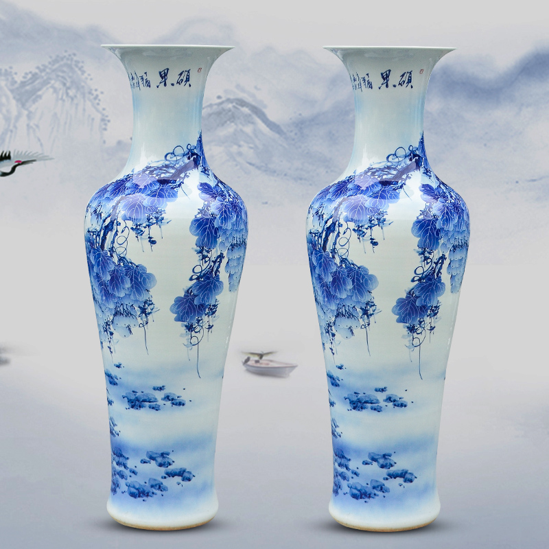 Hand - made fruits of large vase blue and white porcelain of jingdezhen ceramics living room TV ark adornment furnishing articles
