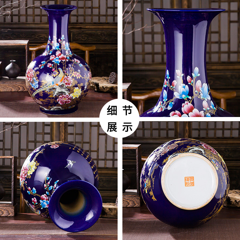 Jingdezhen ceramics blue large vases, flower arranging is placed high sitting room porch decoration of Chinese style household style