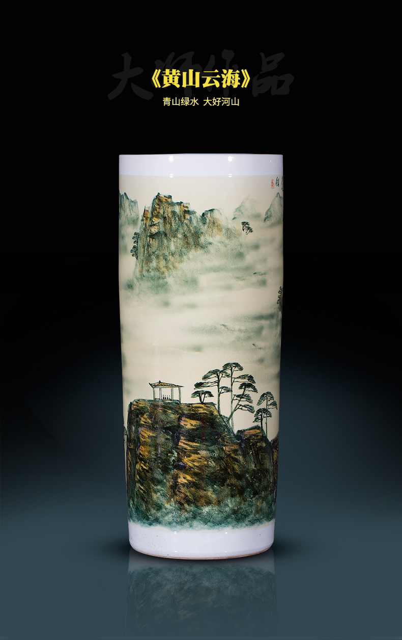 Landscape painting of jingdezhen ceramics vase hand - made landing big sitting room place the study decorate calligraphy and painting scroll cylinder