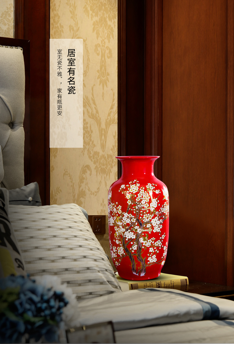 Jingdezhen ceramics of large vase furnishing articles flower arranging high sitting room of Chinese style household decorations red China