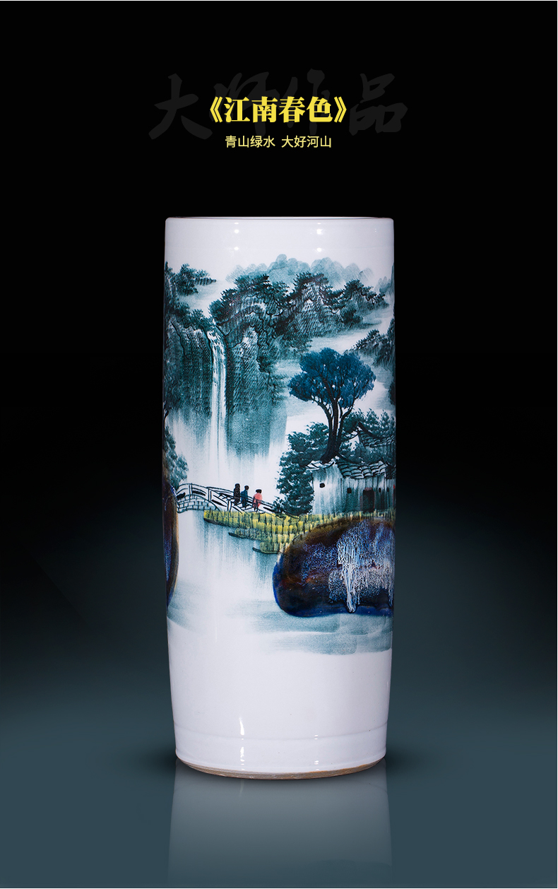 Landscape painting of jingdezhen ceramics vase hand - made landing big sitting room place the study decorate calligraphy and painting scroll cylinder