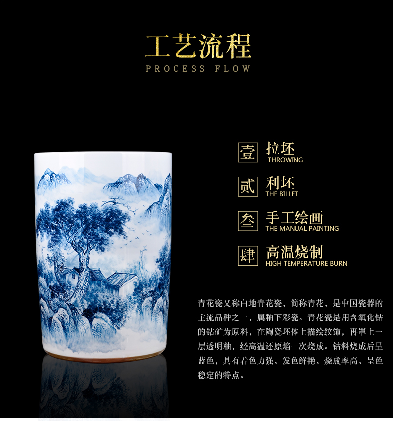 Jingdezhen ceramics hand - made painting and calligraphy scrolls cylinder barrel large sitting room ground of blue and white porcelain vase calligraphy and painting to receive barrels
