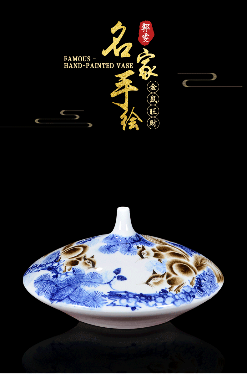 Famous master of jingdezhen ceramics hand - made gold rat blue and white porcelain vase prosperous wealth sitting room adornment handicraft furnishing articles