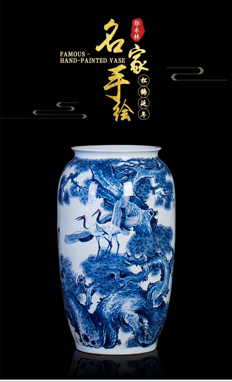 Jingdezhen ceramics master hand - made ground of blue and white porcelain vase villa living room decoration furnishing articles scroll cylinder size