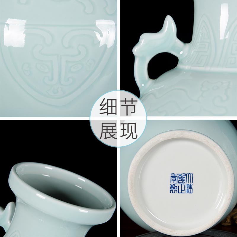 Imitation of qianlong archaize manual powder green ears vase home furnishing articles sitting room adornment jingdezhen ceramics arts and crafts