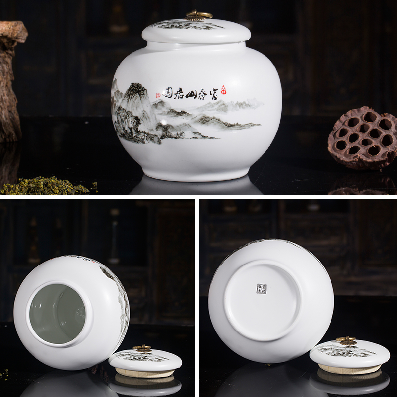 Jingdezhen ceramics large caddy fixings a kilo is installed sealed with cover household storage jar pu - erh tea warehouse