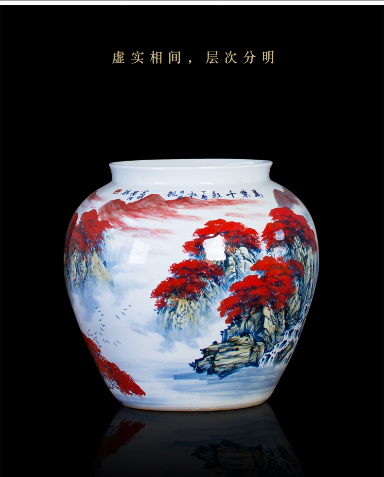 Jingdezhen ceramic powder enamel hand - made landing big vase full sitting room adornment is placed and calligraphy calligraphy and painting cylinder cylinder