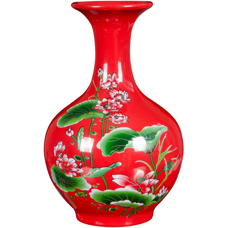 Jingdezhen ceramic Chinese red vase flower arranging the sitting room of Chinese style household furnishing articles TV ark cb86 decorative arts and crafts