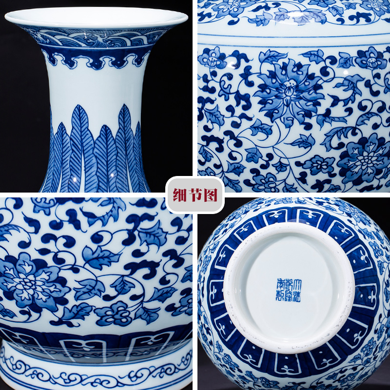 Blue and white porcelain of jingdezhen ceramics hand - made vases, flower arrangement home rich ancient frame sitting room adornment handicraft furnishing articles