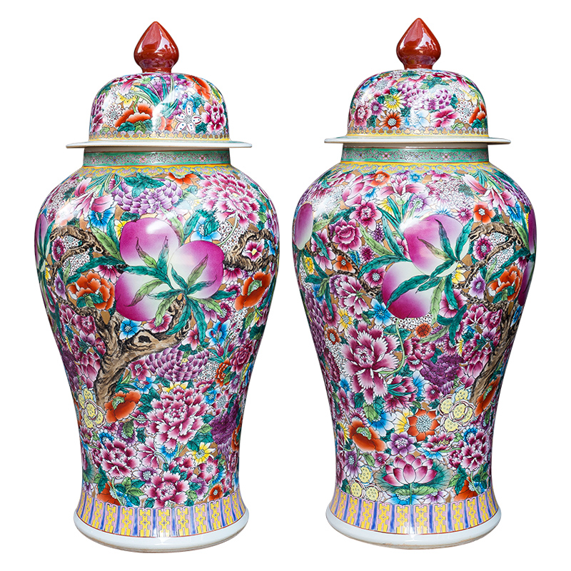 Jingdezhen pure hand - made ceramics from general famille rose flower pot big vase furnishing articles Chinese style living room floor decoration