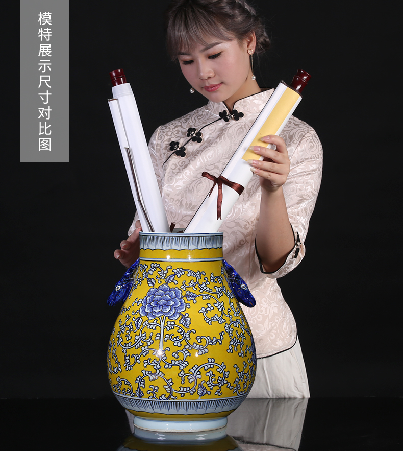 Jingdezhen ceramics antique vase hand - made painting and calligraphy calligraphy and painting tube of classical Chinese style living room decorations study furnishing articles