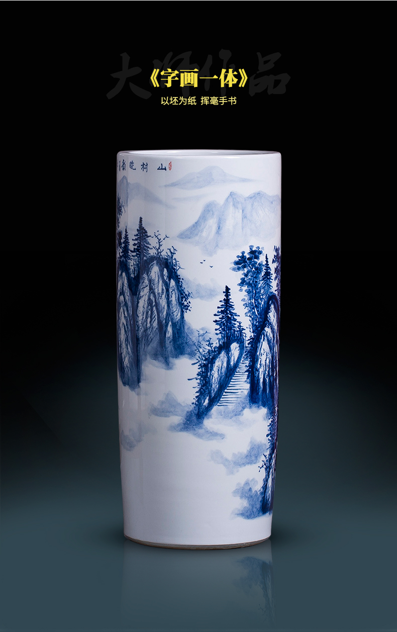 Landscape painting of jingdezhen ceramics vase hand - made landing big sitting room place the study decorate calligraphy and painting scroll cylinder