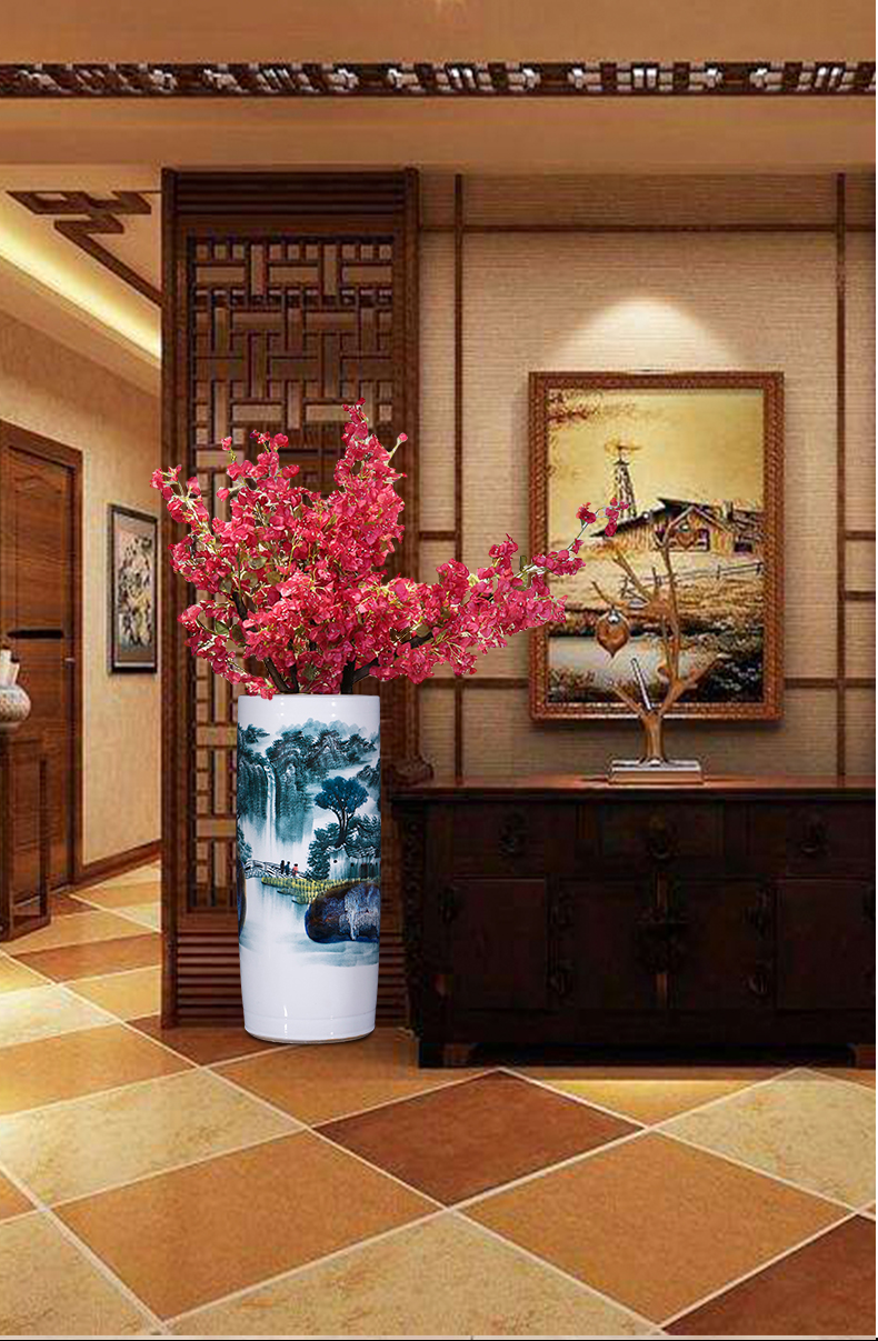 Landscape painting of jingdezhen ceramics vase hand - made landing big sitting room place the study decorate calligraphy and painting scroll cylinder