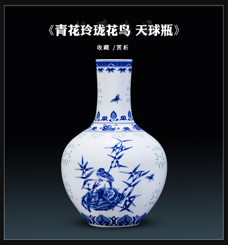 Exquisite blue and white porcelain of jingdezhen ceramics floret bottle of flower arrangement, the new Chinese style living room decorates porch place TV ark