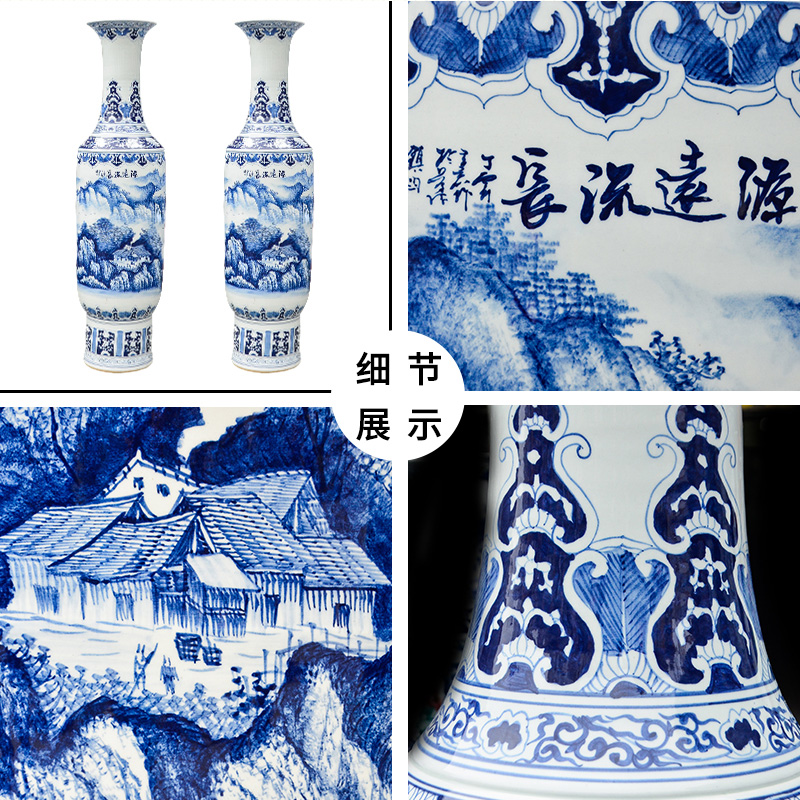 Jingdezhen ceramics has a long history in the hand of large blue and white porcelain vase hotel high sitting room adornment is placed