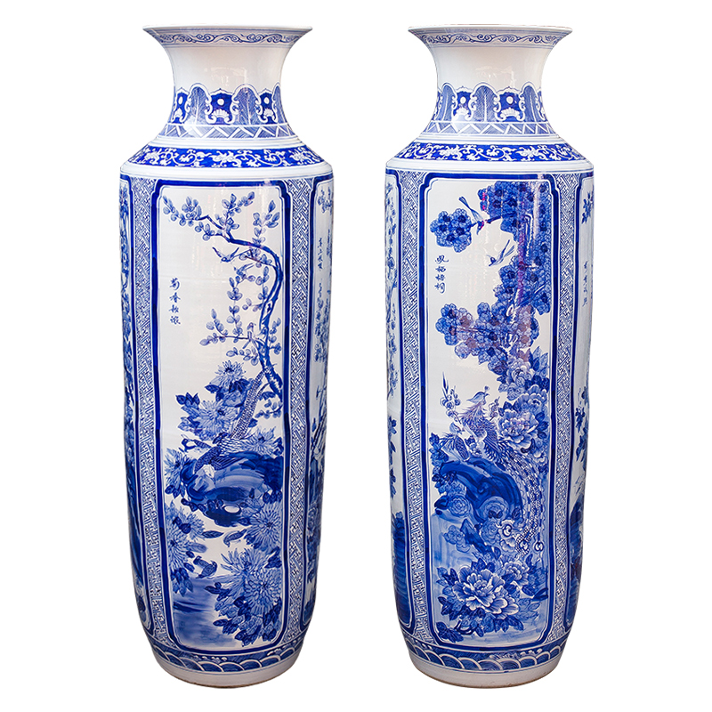 Pure hand draw large blue and white porcelain vase furnishing articles of Chinese style classical jingdezhen ceramics sitting room ground decoration decoration company