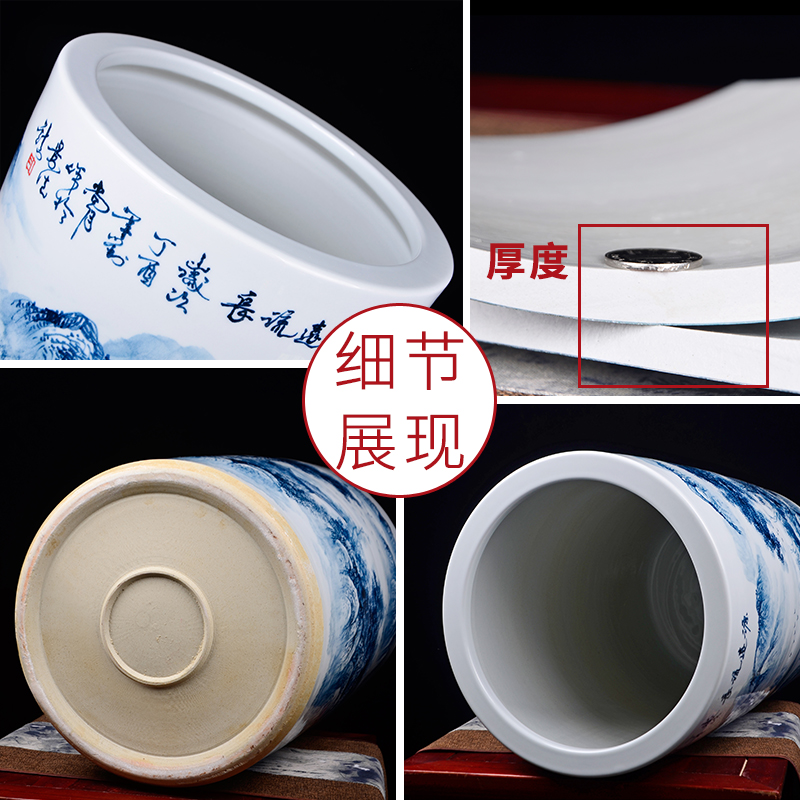 Jingdezhen ceramics hand - made painting and calligraphy scrolls cylinder barrel large sitting room ground of blue and white porcelain vase calligraphy and painting to receive barrels