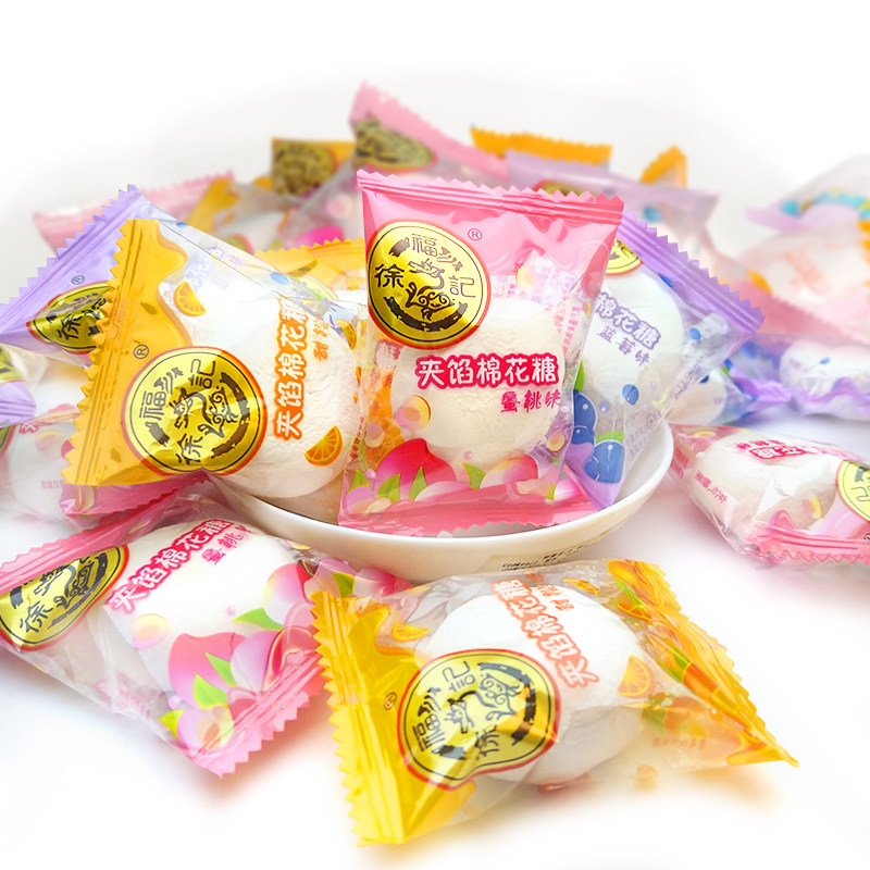 Xu Fukee sandwich cotton candy fruit multi-taste 500g about 60 Bulk honey Peach Sweet Orange Pineapple Soft Delight