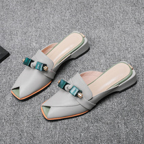  Overseas fish mouth half slippers female 2021 new lazy summer mid-heel muller shoes without heel outside wear cool drag