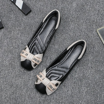  Overseas 2021 summer new womens shoes leather square head flat bottom fashion low-top shallow bow scoop shoes
