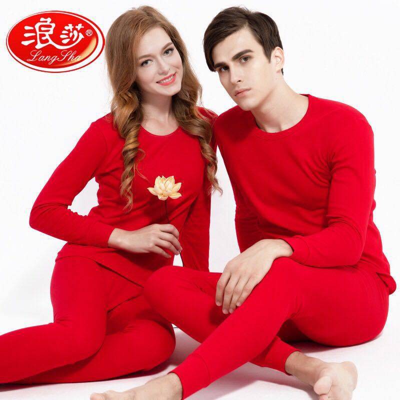 Romansa Ben Life Year Pure Cotton Underwear Sets Lovers Round Collar Autumn Clothes Sanitary Pants 100% Whole Cotton Men And Women Big Red Underwear