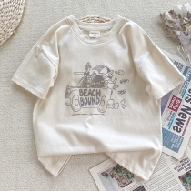 Early childrens clothing 2022 Summer new boy short sleeve T-shirt pure cotton neutral loose shoulder children CUHK children