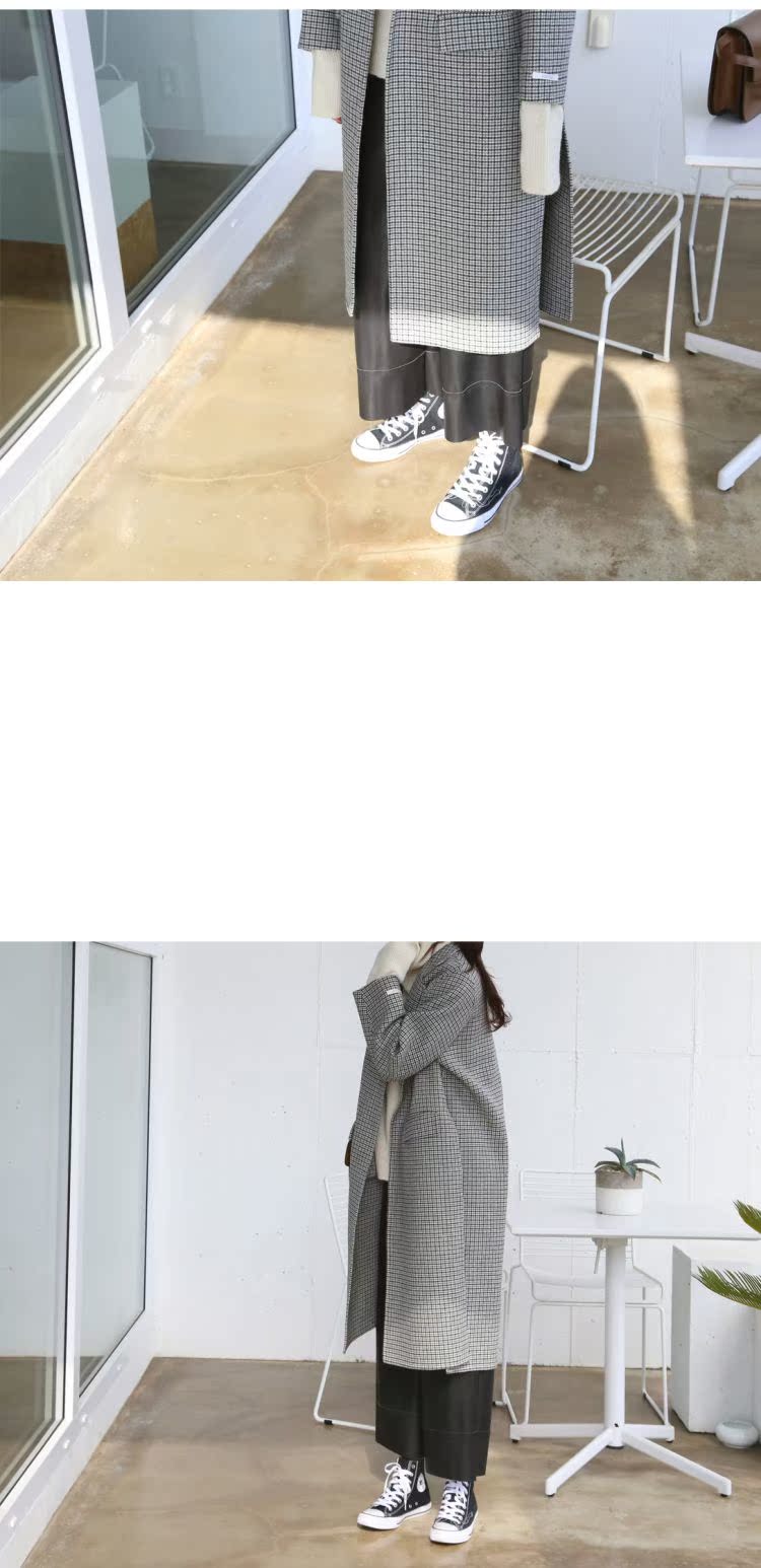 Áo khoác len nữ Houndstooth dài phần 2018 phổ biến mùa thu đông Hàn Quốc áo khoác len phong cách đại học lỏng lẻo - Accentuated eo áo áo dạ ngắn hàn quốc