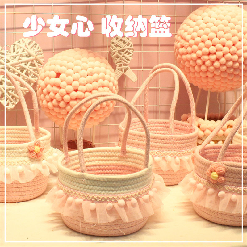 Cute girl small hand shopping for street basket Desktop containing snacks Miscellaneous Cosmetics snacks Contained Props Small Baskets