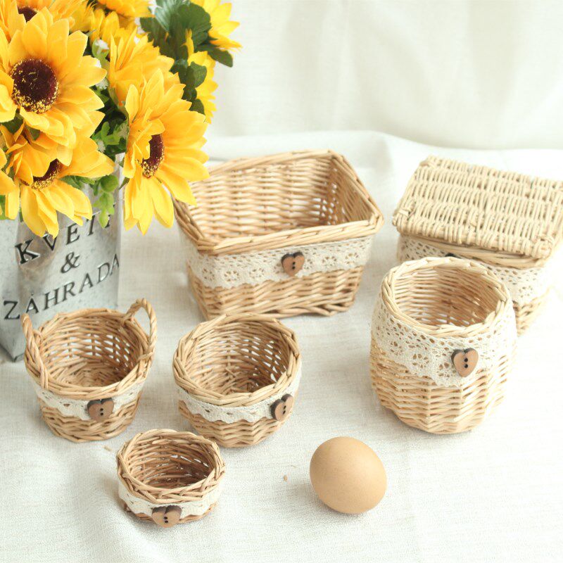 Creative small cute flower shop handmade wicker small meat flower snack storage sundries flower arrangement decorative basket