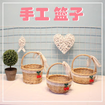 Hand Woven Flower Basket Vines Woven Basket Willow Bread Basket Home Kitchen Table Top Containing Blue Eggs Fruit Pan