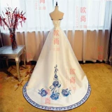 Ретро сине-белое свадебное платье, реквизит для фотографии подходит для фотосессий, китайский стиль, пышное платье