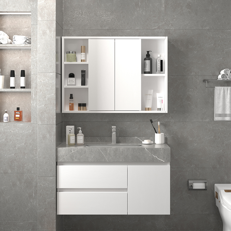 Modern light luxury hidden feng shui bathroom cabinet combination bathroom slate wash basin wash basin smart mirror cabinet