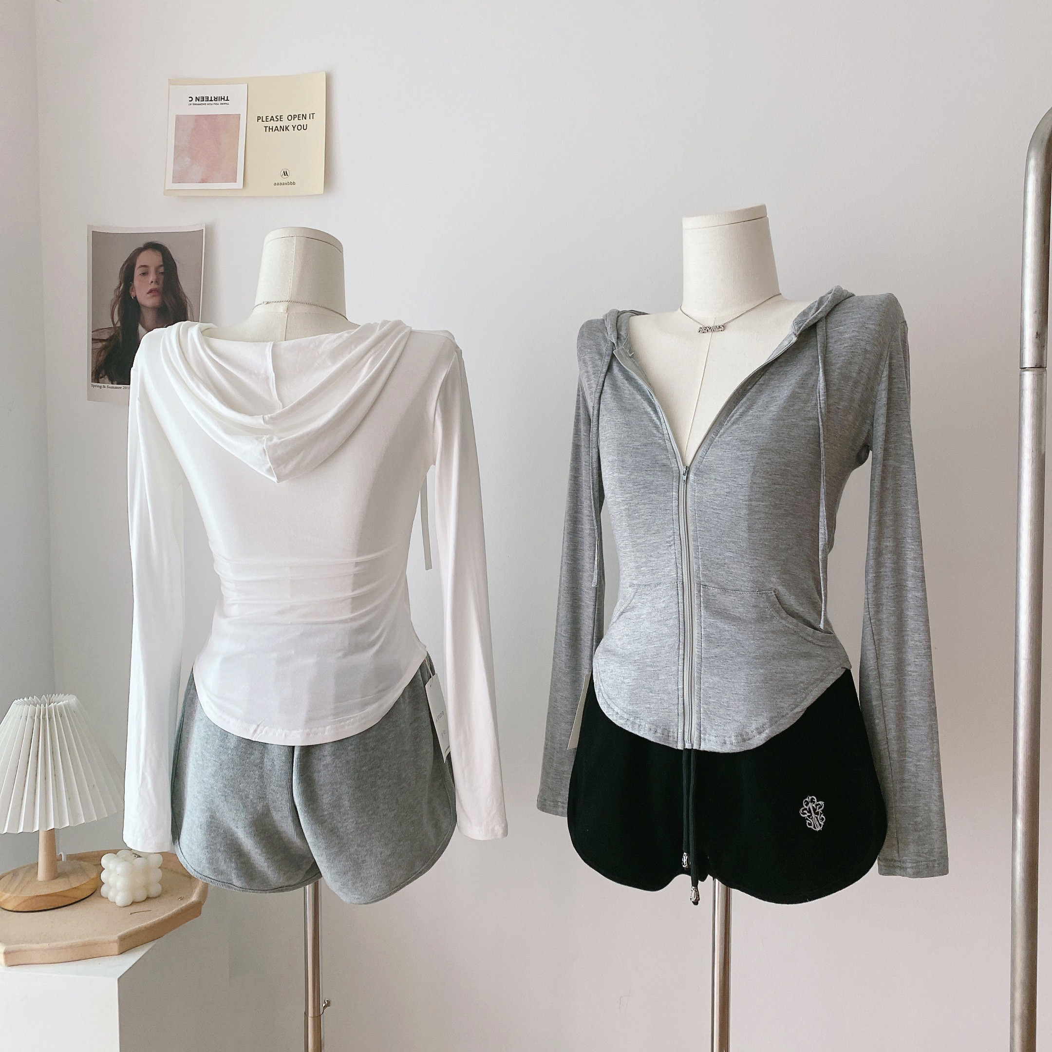 POPW モーダル素材のフード付き長袖Tシャツショートジャケット レディース スリムフィット カーブヘム 日焼け防止カーディガン