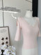 Popw Chanson Lace Tee V Neck Lace Splicing Shoulder-Length Pure Lust Elegant Sexy Slim Knitted Top
