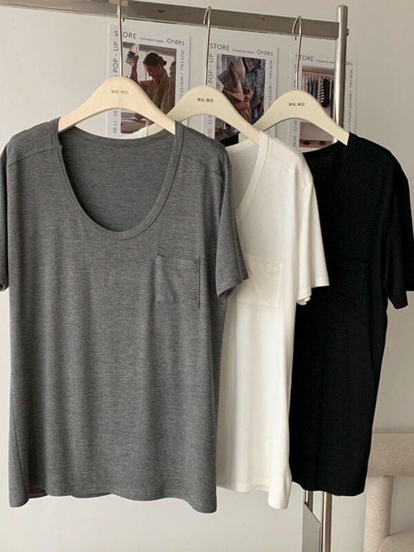 [Soft Enough to Be More Comfortable Than Pajamas] Baby-Friendly, Loose-Fitting, Pocket Pullover, Versatile Solid Color Short-Sleeve T-Shirt