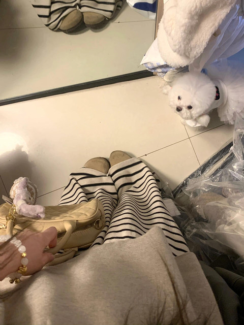 Summer ice silk hollow comfortable walking pants Striped knitted loose wide-leg pants Summer drapey lazy casual pants