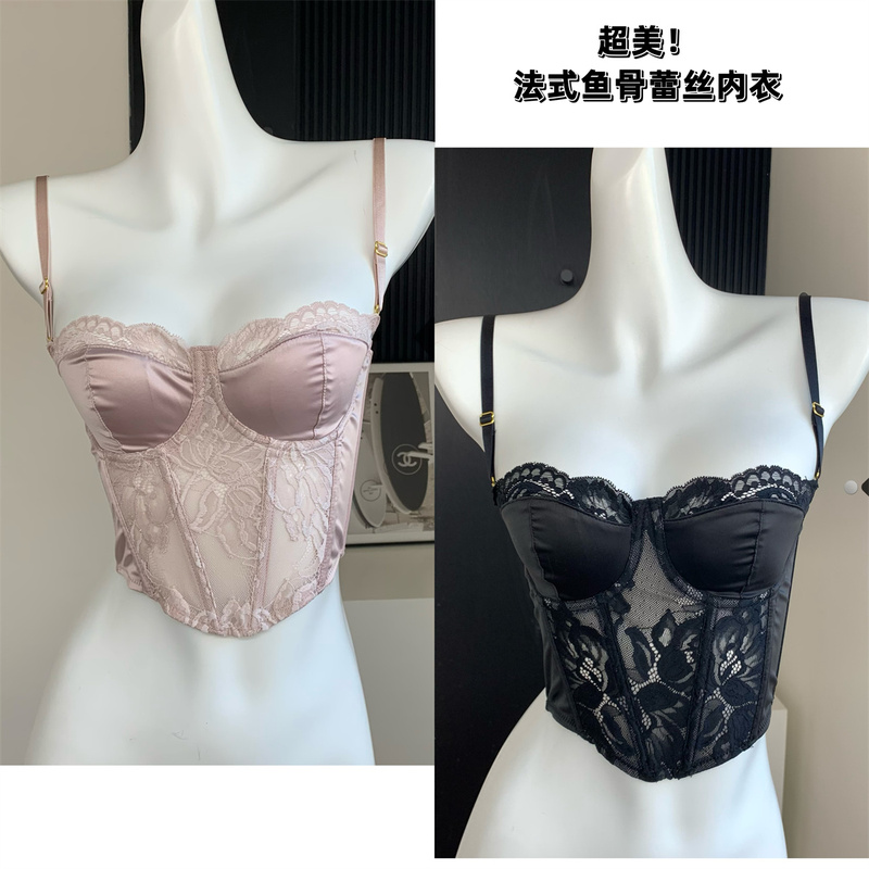 Popw LAOSHU New Hot Girl Pure Desire Sexy Lace Camisole Top Women's Versatile Fishbone Slim Bra Undershirt
