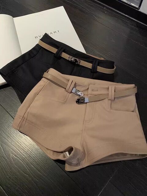 Khaki shorts casual pants women's summer outer wear hip-covering elastic tight design high-waist leg-lengthening hot pants trendy