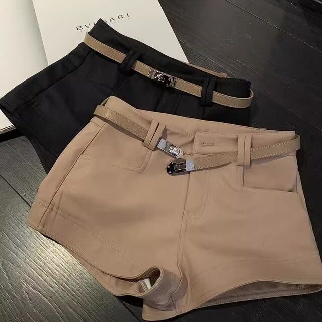 Khaki shorts casual pants women's summer outer wear hip-covering elastic tight design high-waist leg-lengthening hot pants trendy