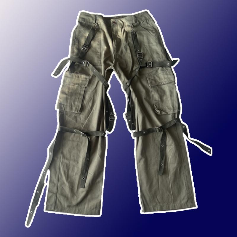Chyxxxsoulpower Concert Tribute Retro Functional Ribbon Three-Dimensional Pocket Unisex Sp Work Pants