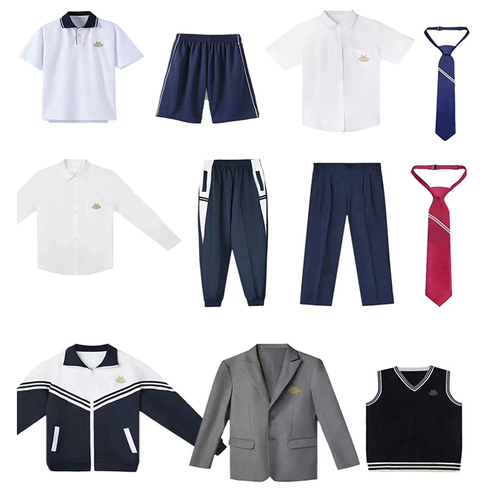 Donghua Junior High School Uniforms Include T-Shirts, Shorts, Long Pants, Dress Pants, Suits, Long and Short Shirts, Sweaters, Jackets, Ties, and Bow Ties