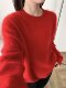 2025 Autumn/Winter New Korean Style Loose Slimming Round Neck Color Block Knitted Sweater for Women Versatile Sweater