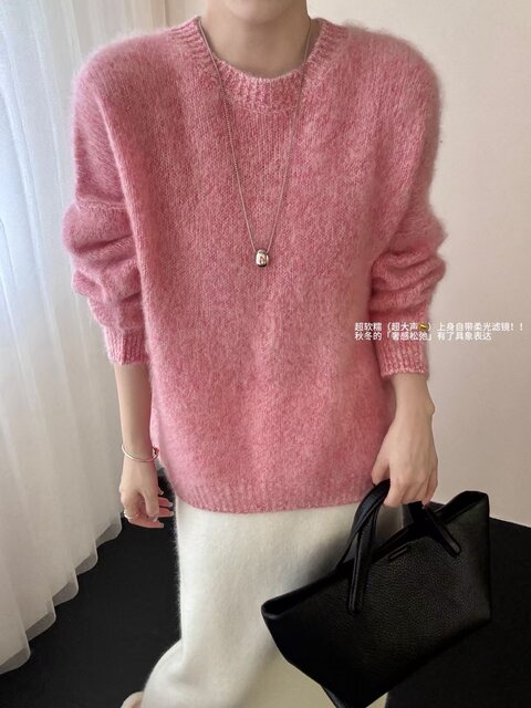 100% Wool Brushed Mid-Length Relaxed Sweater 2025 Autumn and Winter New Pullover Loose Woolen Sweater