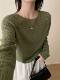 Alpaca Wool 27120 Spring New Korean Style Loose Slimming Round Neck Hollow Knit Sweater for Women Versatile Sweater
