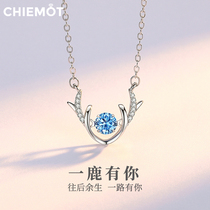 All the way to have you deer necklace female pure silver 2022 new light extravagant and small crowdsourced design feel birthday gift to girlfriend