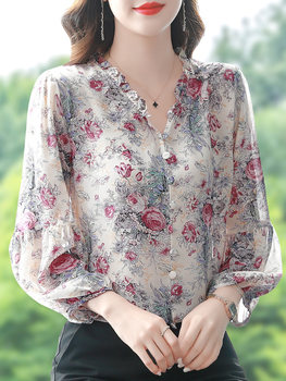 Chiffon Shirt Ladies 2022 Early Autumn New Mom Loose Print High-end Chic Beautiful Western-style Top Small Shirt